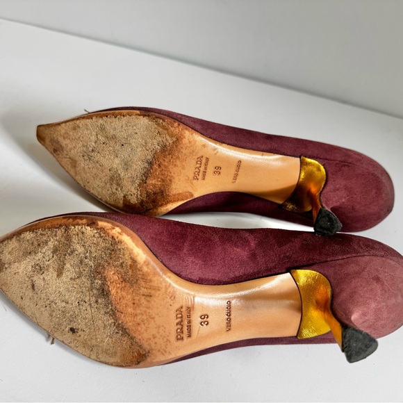PRADA vintage 90s Purple Suede Kitten Heels, Pointed toe - Picture 5 of 8